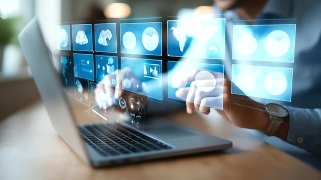 AI marketing automation on laptop with chatbot interface video content generation data visualization dashboard prompt driven advertising tools creative automation platform int