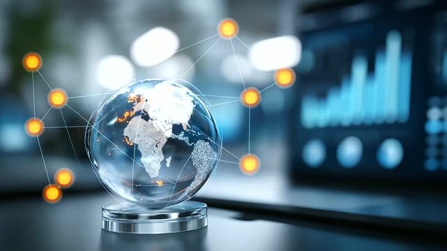 AI cloud computing interface with virtual globe visualization data analytics charts cloud storage management big data infrastructure intelligent processing platform distribute