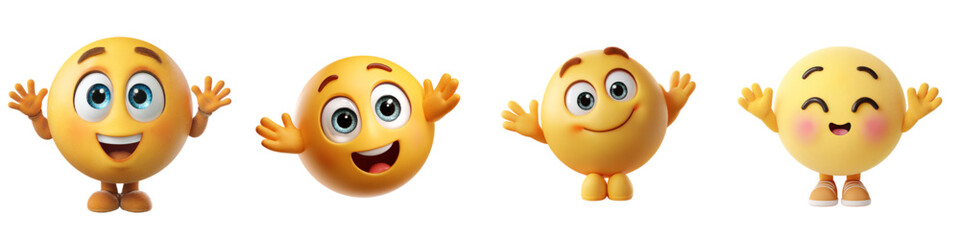 Four happy emojis waving and smiling with different expressions vector illustration