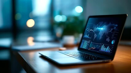 Artificial intelligence analytics on laptop screen big data processing visualization global network connectivity machine learning dashboard predictive analytics interface data - Powered by Adobe