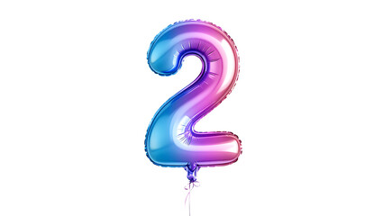 Colorful shiny metallic number two balloon floating isolated on transparent background for celebrations