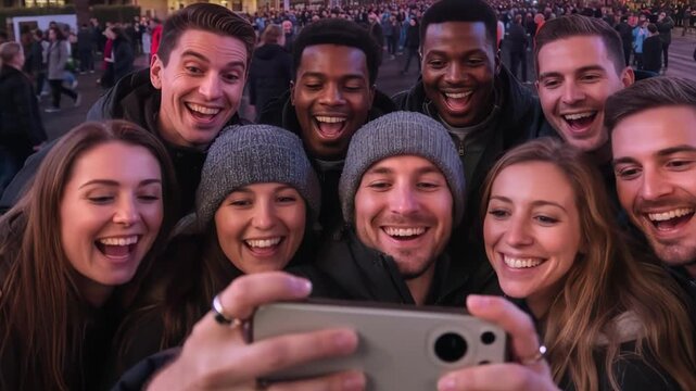 group of friends taking a selfie together and smiling with happiness 31