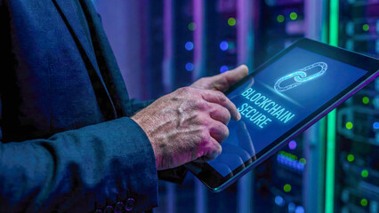 Business planning level concept for high blockchain secure display on tablet in data center environment