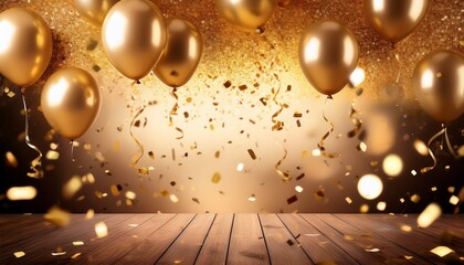 celebration background with confetti and gold balloons