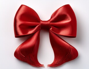 luxurious red velvet bow with symmetrical loops and flowing tails on white background
