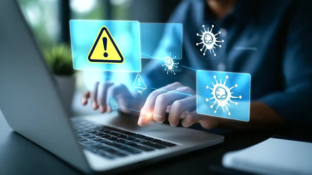 System error visualization with warning icons and chatbot user encountering malfunction interface AI software issue technical problem dashboard bug detection system