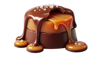 Layered chocolate caramel melt isolated realistic cutout high detail mouthwatering temptation for posterIsolated on white