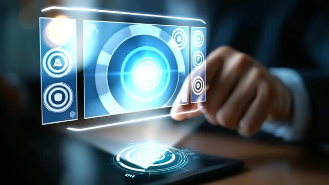 Professional touching digital checklist and target icon goal achievement visualization strategic planning interface task management dashboard productivity tracking system