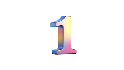 Three dimensional glossy golden number one symbol with gradient shading isolated on transparent background