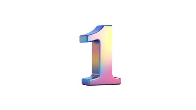 Three dimensional glossy golden number one symbol with gradient shading isolated on transparent background - Powered by Adobe