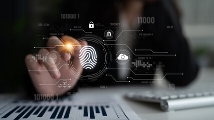 Biometric fingerprint identification and cybersecurity system ensuring secure access, identity verification, cloud data protection, and digital safety Latch