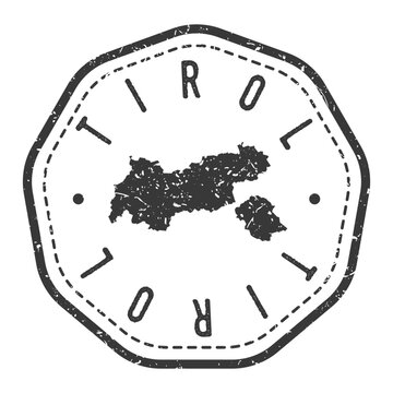 Tirol Austrian region vector stamp passport seal with region map. 