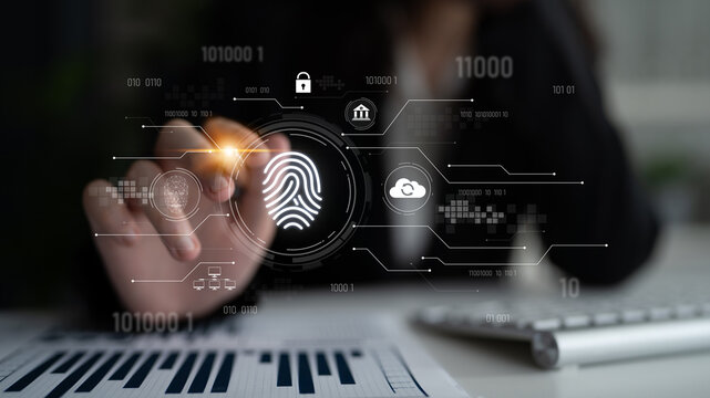 Biometric fingerprint identification and cybersecurity system ensuring secure access, identity verification, cloud data protection, and digital safety Latch - Powered by Adobe