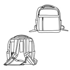 Backpack Line Art - Front and Back Views for Design Projects.