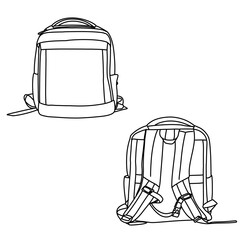 Two Backpacks - Front and Back View Line Art Illustration.