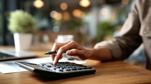 Professional using calculator with tax checklist interface financial planning visualization tax return preparation accounting dashboard property and vehicle tax income