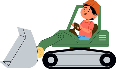 Excavator Driver Operating Cartoon © Mykola Syvak