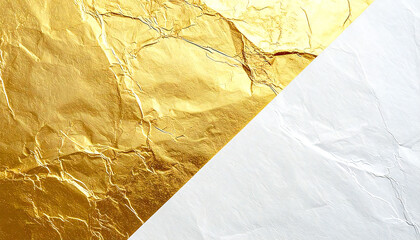 金箔と白紙のコントラストが美しい抽象テクスチャ背景。Abstract Gold Leaf and White Paper Texture Background.