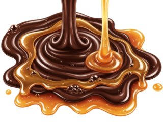Luscious chocolate caramel melt fusion isolated realistic cutout high detail indulgence for food packaging