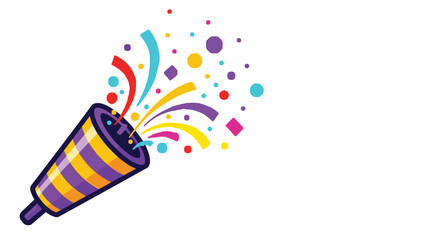 Obraz premium Celebration party popper exploding with colorful confetti and streamers on a white background for festive events.