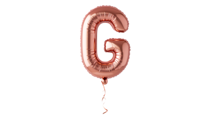 Shiny copper colored metallic balloon letter G floating isolated on transparent background
