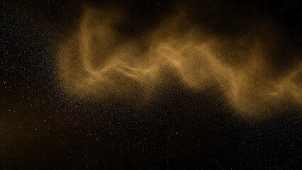 Golden Sparkling Dust Particles Swirling on a Dark Abstract Background