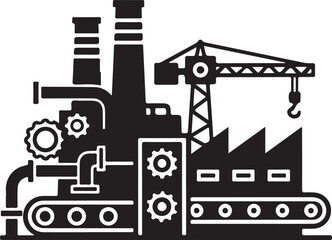 Naklejka premium Bold industrial machine silhouette representing manufacturing, factory equipment, and heavy industry