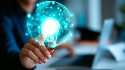 Hand touching AI light bulb icon with education interface artificial intelligence in learning smart education platform innovative e learning technology digital knowledge system - Powered by Adobe