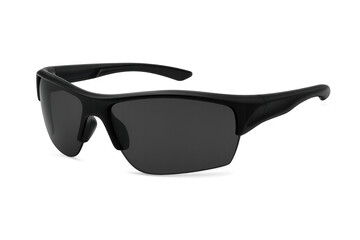 Black sport wrap sunglasses protecting eyes on transparent background