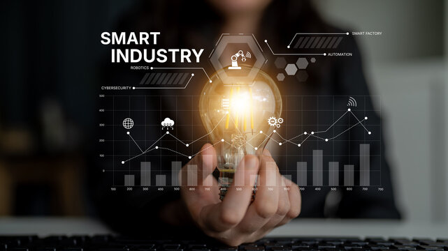 Smart industry dashboard combining automation, robotics, cloud integration, cybersecurity, and data analytics to support intelligent factory systems and real-time monitoring Latch - Powered by Adobe