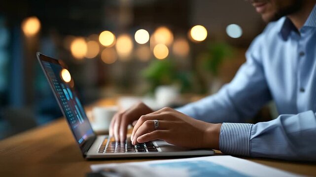 Professional using AI payroll software interface salary automation visualization tax calculation dashboard employee data management smart HR technology digital compensation
