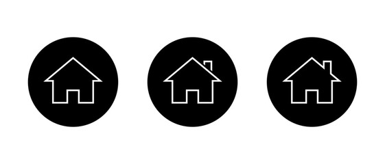Home and house outline icon set in black circle. Real estate, residence, and property symbol