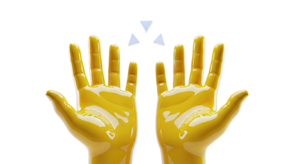 Yellow Hands Reaching Upwards with Geometric Shapes
