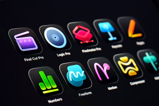 Apple Creator Studio creative app icons on tablet screen featuring Final Cut Pro, Logic Pro, Pixelmator Pro apps. Stafford, United Kingdom, January 13, 2026,