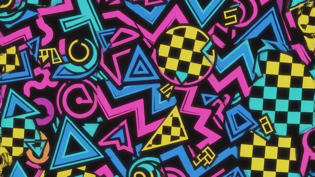 Animated 1980s Style Geometric Shapes Forming Abstract Pattern