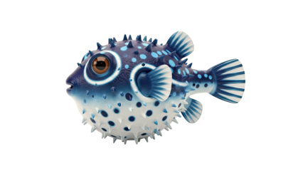 Blue Pufferfish with Spikes and Blue Spots
