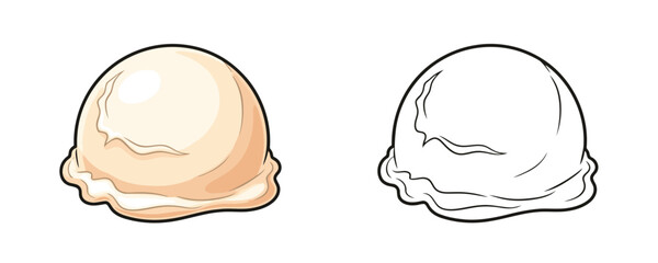 Vanilla ice cream scoop in cartoon style cream and white colors sweet frozen dessert or dairy treat isolated on white background © Dzianis