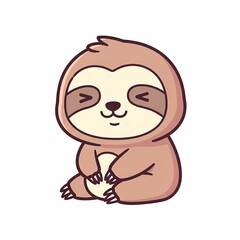 Obraz premium Cute cartoon sloth sitting and smiling.