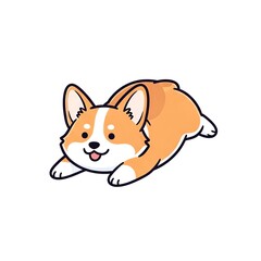 Cute Corgi Dog Playful Pose Cartoon Illustration.