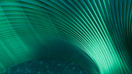 Green technology background with dynamic light waves and flowing lines. Macro of a futuristic bionic texture for a science fiction concept. Photo