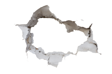 A damaged white wall with a hole for design and creative projects