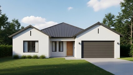 Fototapeta premium Elegant single-story residence with modern architectural design aspects