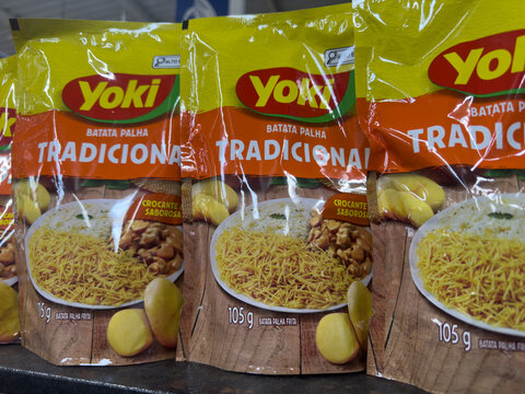 BELO HORIZONTE, MG/BRAZIL, JANUARY, 06, 2026: A close-up view of Yoki traditional potato snacks on a shelf