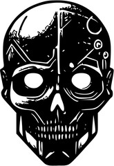Illustration of a human skull and crossbones with a transparent background, showing detailed teeth and anatomy for a dead skull horror design.