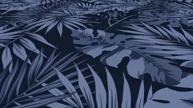Monochrome Tropical Leaves Pattern Motion Graphic Background