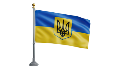 Ukrainian Flag Waving on a Pole