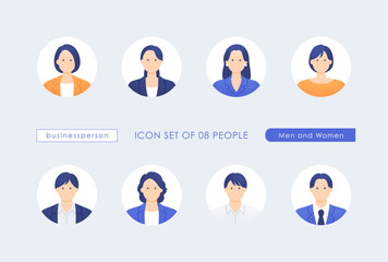 プロフィールやメンバー紹介に使える円形の人物アバター。シンプルなビジネスパーソンのアイコン8選。