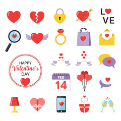 Valentine's day icons and symbols collection