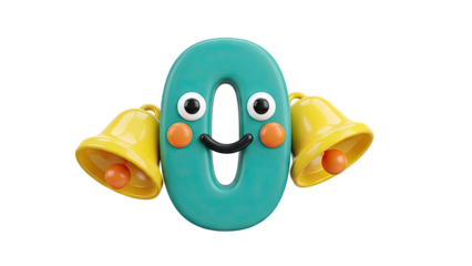 Happy Cartoon Number 0 with Bells