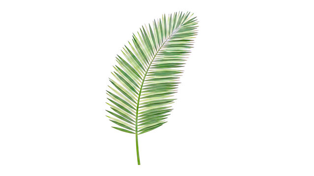 Single Green Palm Frond on White Background